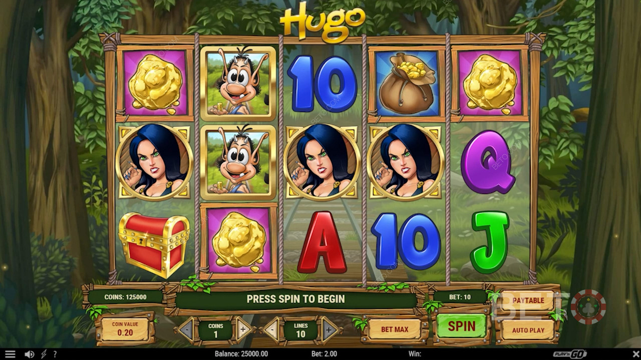 Símbolos de ouro na Slot Machine Hugo!