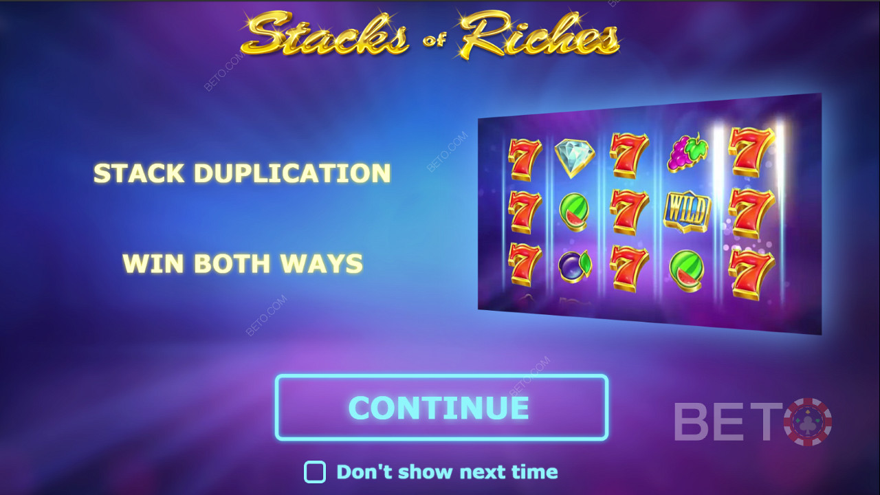 Ecrã de introdução do Stacks of Riches