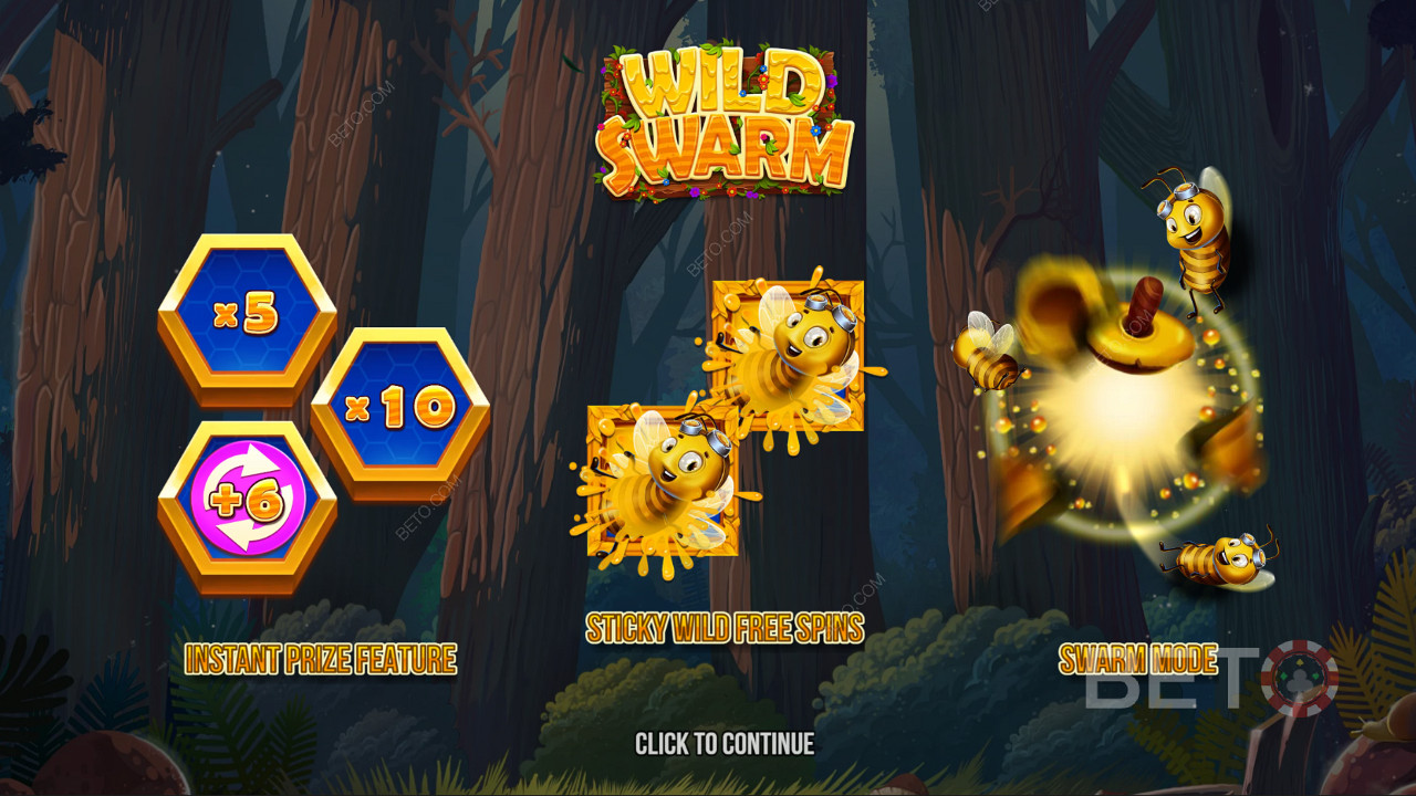 Desfrute de poderosas funcionalidades de bónus na slot online Wild Swarm