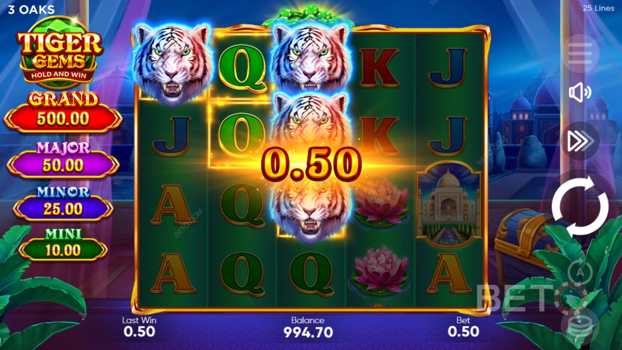 Ganhe 1.560x a sua aposta na slot machine Tiger Gems!