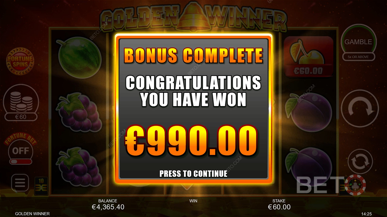 Ganhe 2.500x a sua aposta na slot machine Golden Winner!