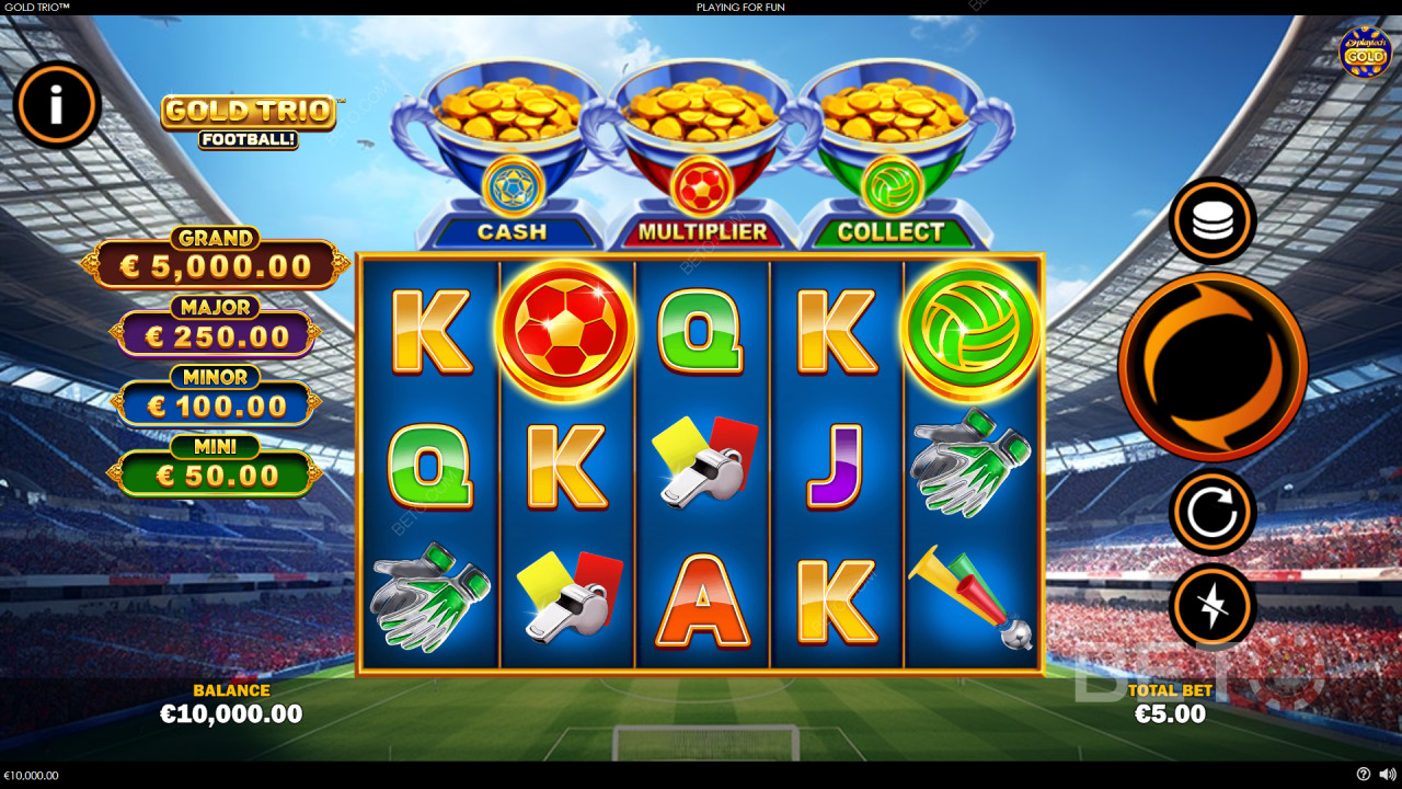 Ganhe 1.000x a sua aposta no Trio de Ouro: Futebol! Vídeo Slot!