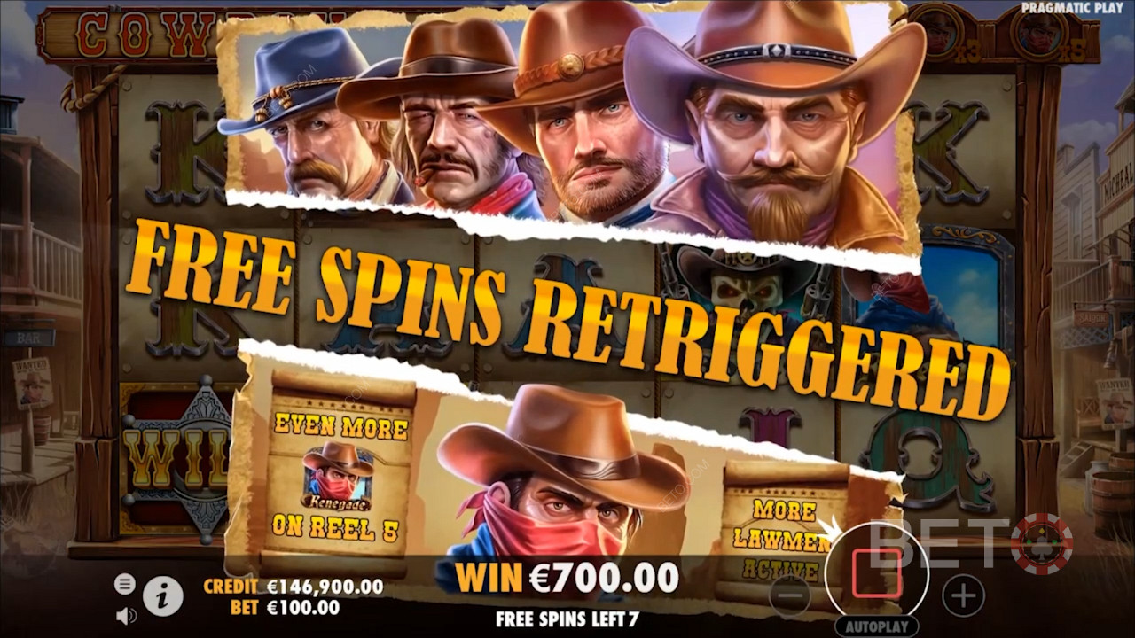 Jogue entre os cowboys selvagens e ganhe prémios em dinheiro na slot Cowboys Gold