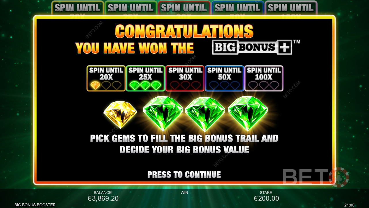 Caraterísticas de bónus explicadas em Big Bonus Booster por Inspired Gaming