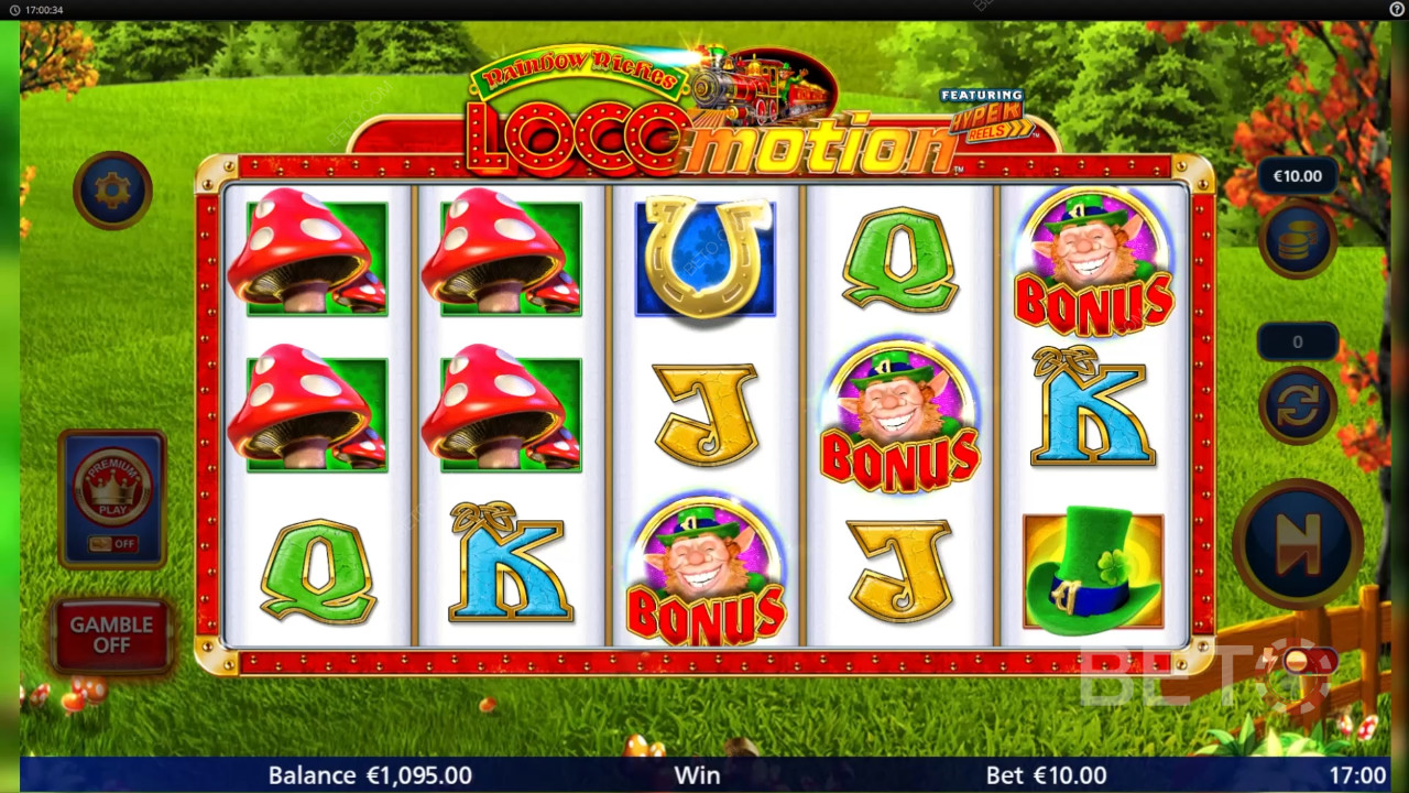 Funcionalidades de bónus explicadas em Rainbow Riches Locomotion by Light and Wonder