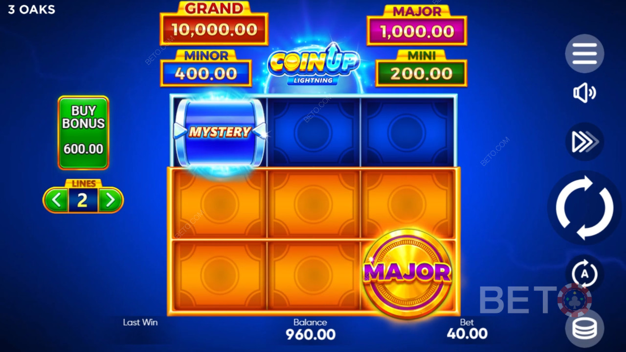 Funcionalidades de bónus explicadas em Coin Up: Lightning da 3 Oaks Gaming