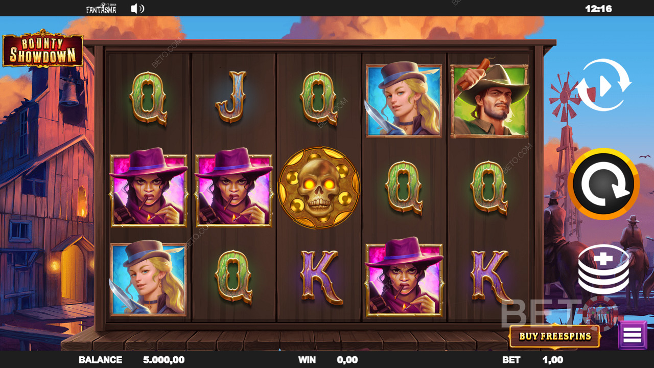 Jogue Bounty Showdown e experimente os símbolos temáticos de cowboy