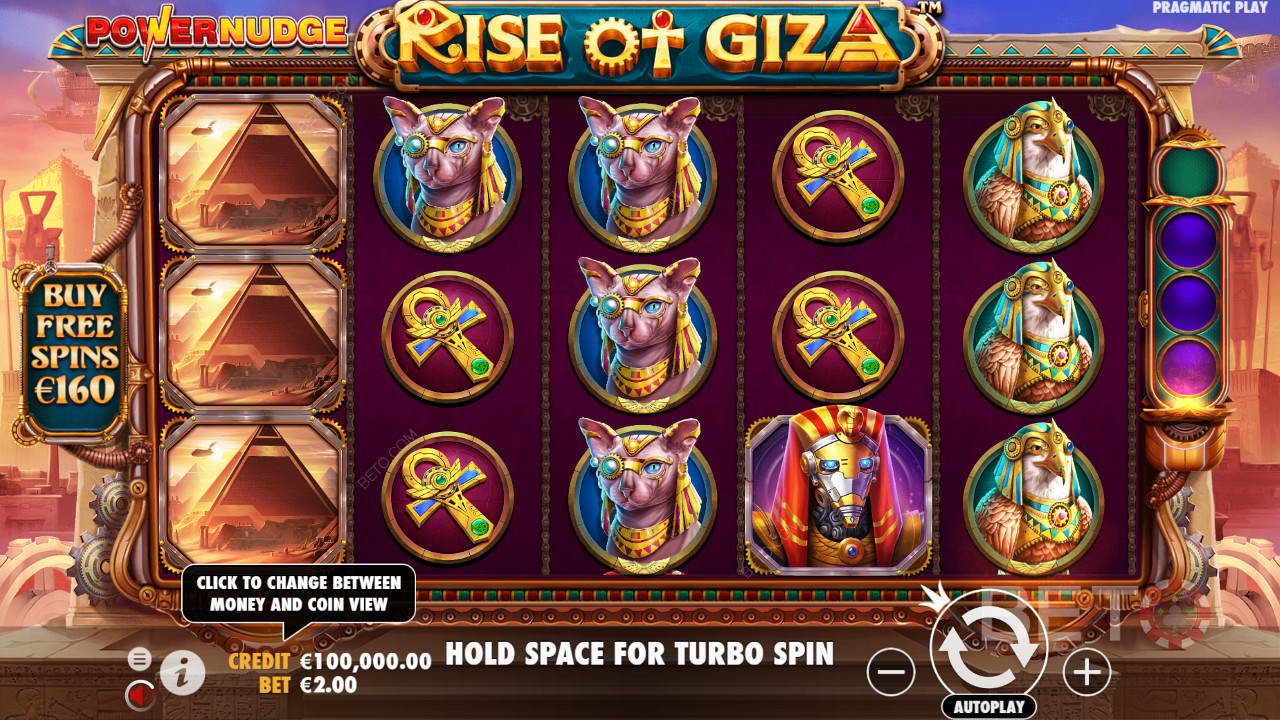 Pague 80x da sua aposta e compre as rotações grátis na slot machine Rise of Giza PowerNudge
