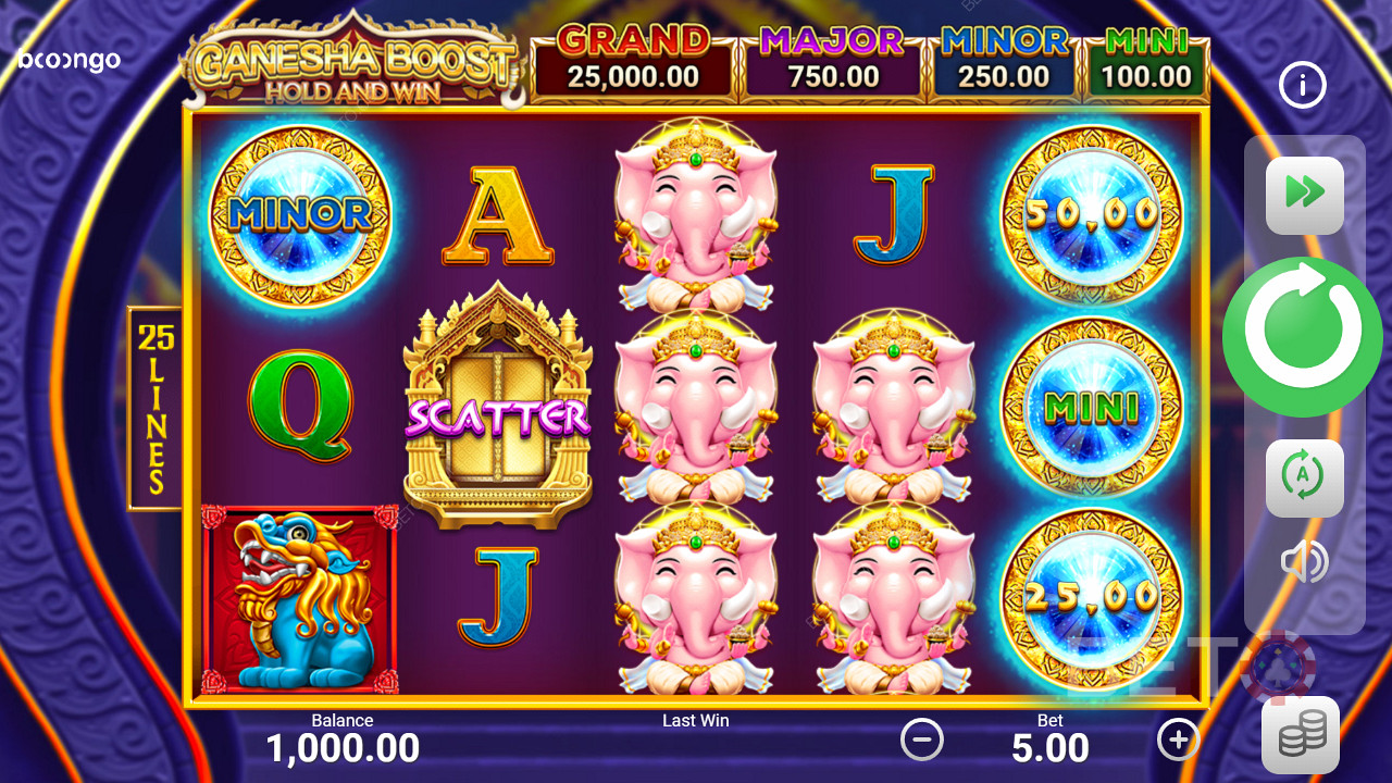 Desfrute de jackpots, aterrando-os no jogo bónus em Ganesha Boost Hold and Win slot