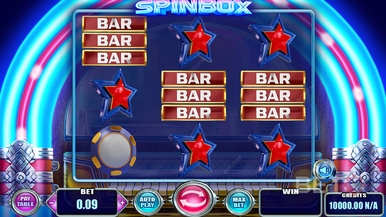Símbolos atractivos e tema de jogo clássico na slot Spinbox