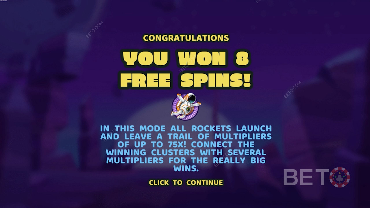 Os símbolos do Spaceman Landing 3 activam o modo de jogo Free Spins nesta slot machine
