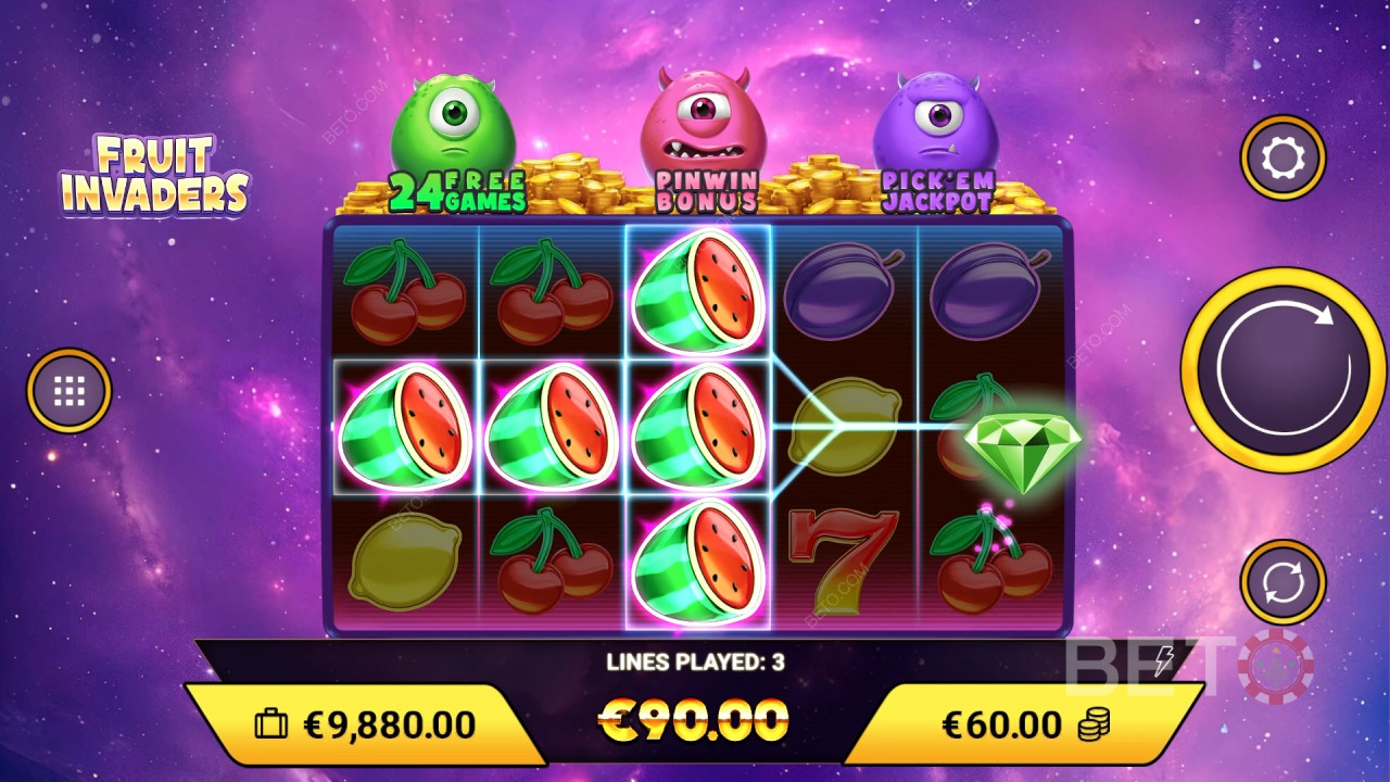 Ganhe 1.200x a sua aposta na Slot Online Fruit Invaders!