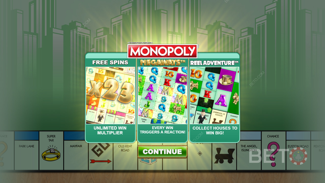 Ecrã inicial de Megaways de Monopólio