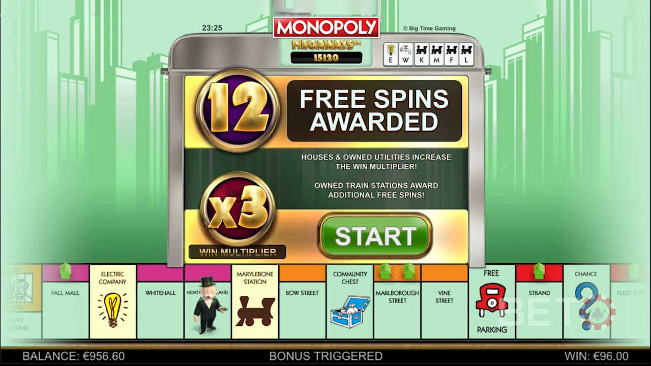 Funcionalidade Free Spins e outros Boosters em Monopoly Megaways