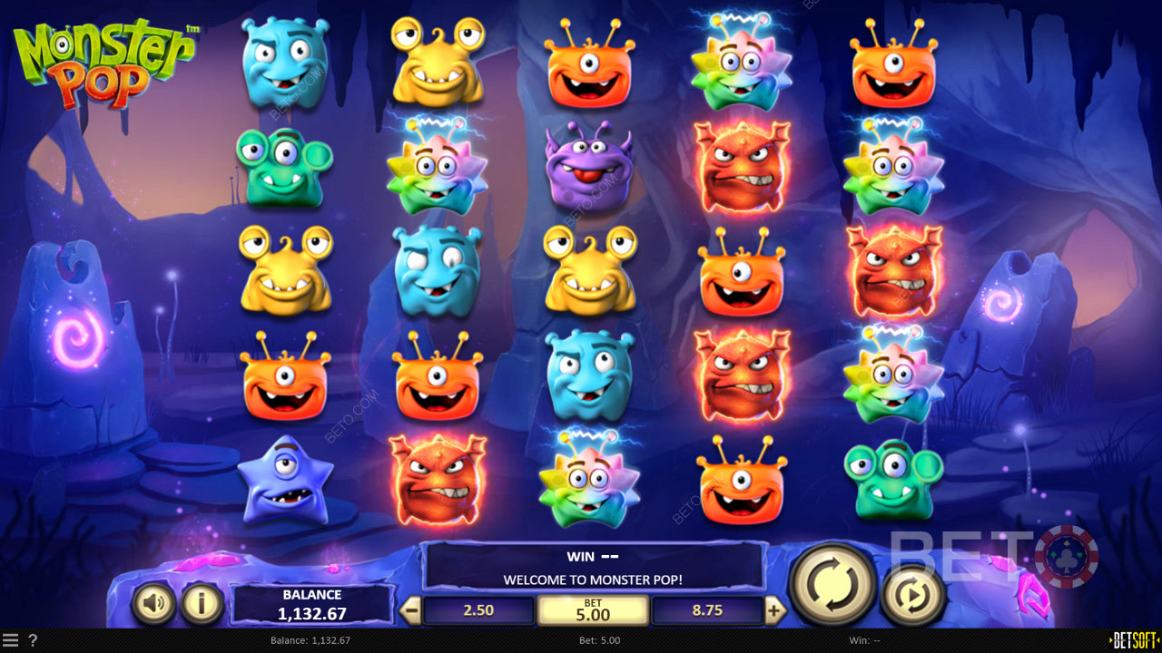 Desfrute de um tema divertido e de símbolos peculiares na slot online Monster Pop