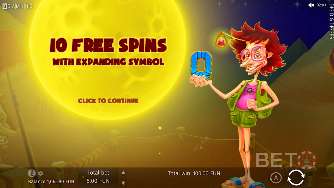 A activação da ronda de bónus Free Spins concede aos jogadores com 10 rotações gratuitas