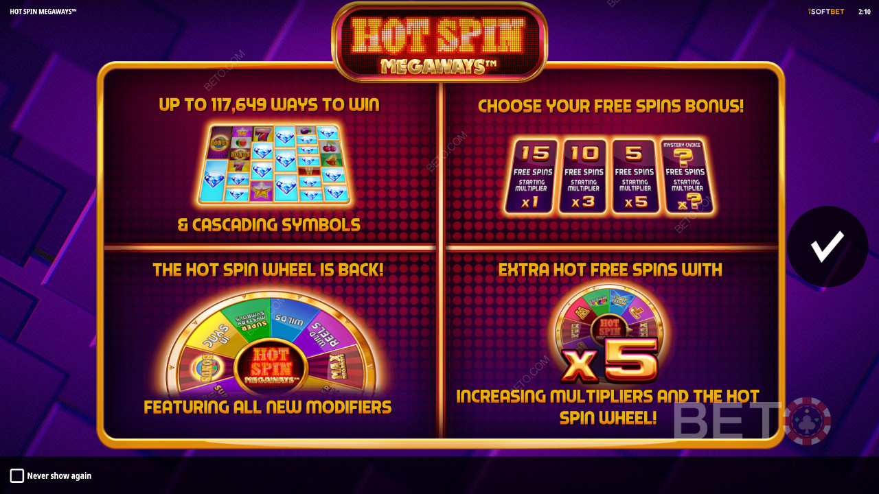 Ecrã de introdução da Hot Spin Megaways