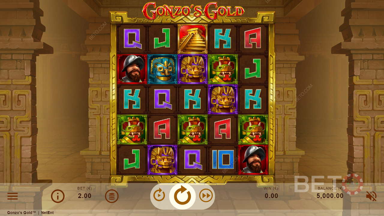 Desfrute de belos símbolos e tema Inca no slot online Gonzo