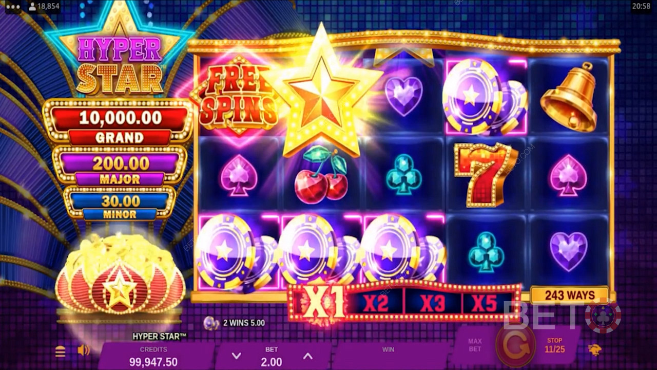 Os 3 Prémios Jackpot são exibidos no lado esquerdo do ecrã durante a jogabilidade