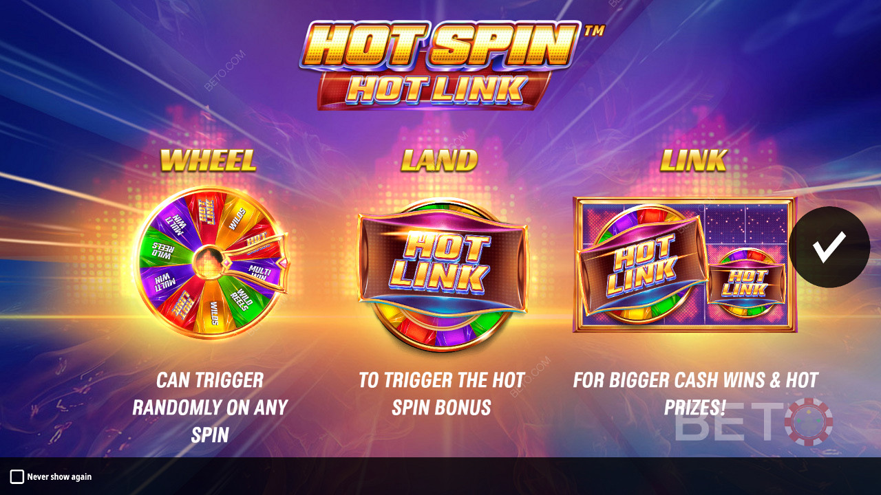 Ecrã de introdução da Hot Spin Hot Link com detalhes sobre os seus Boosters