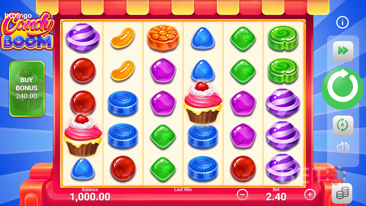 Gráficos marcantes e esquema de cores em Candy Boom