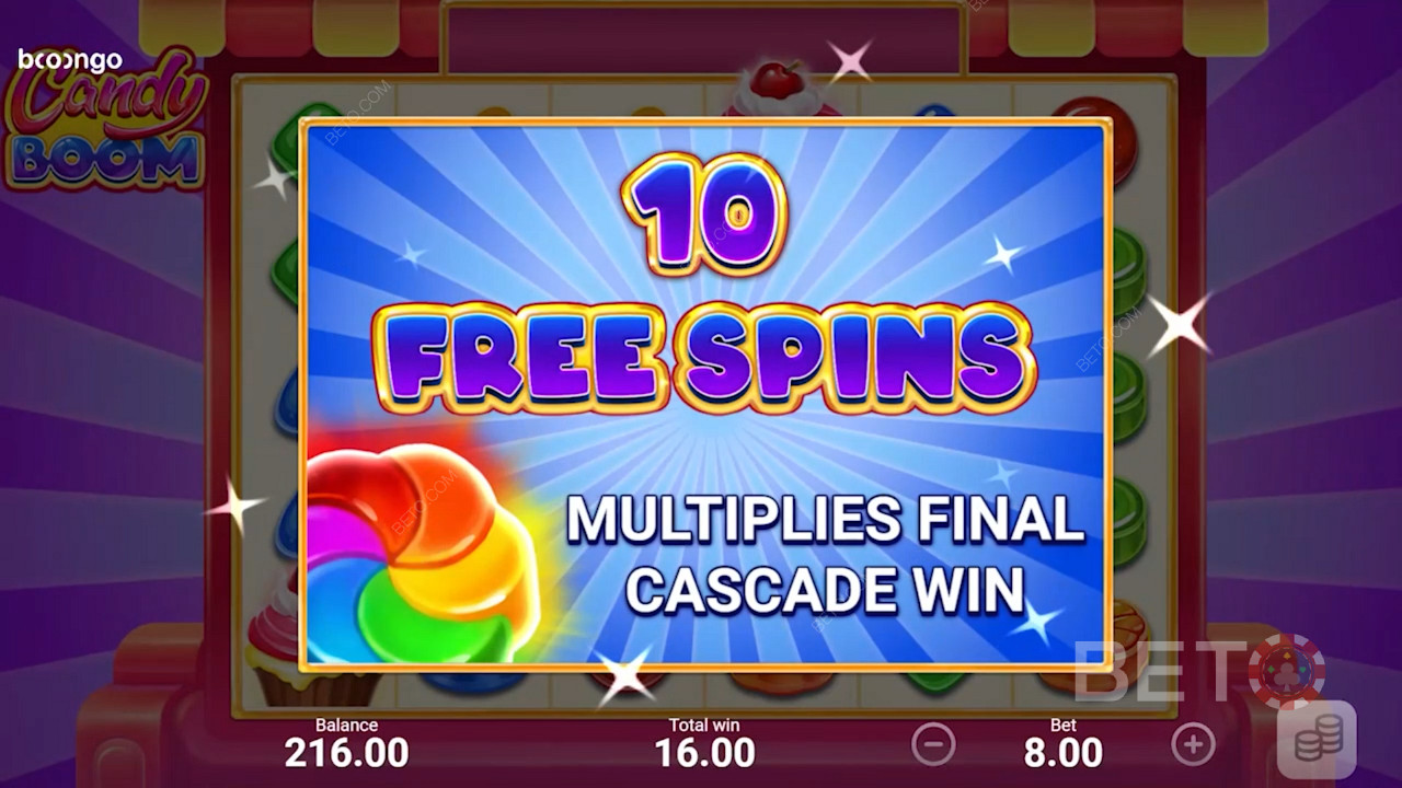 Ganhando recompensas de Free Spins em Candy Boom