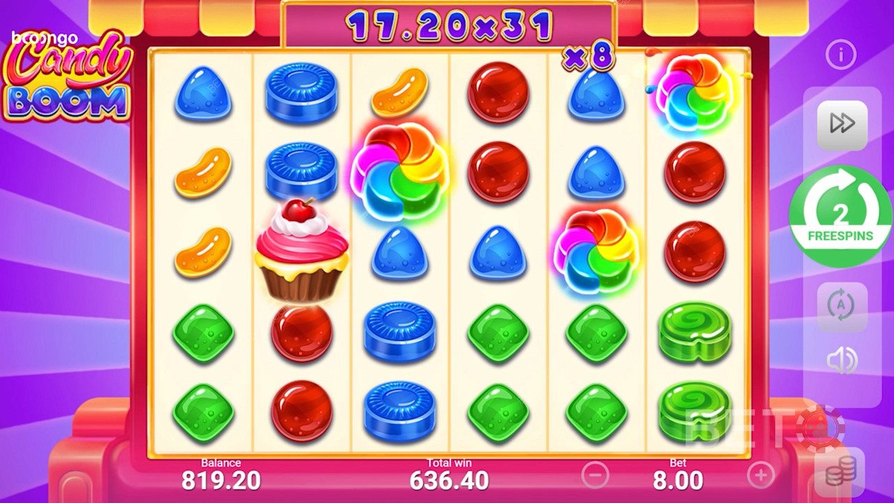 Ampla grelha de aglomerados ganha em Candy Boom
