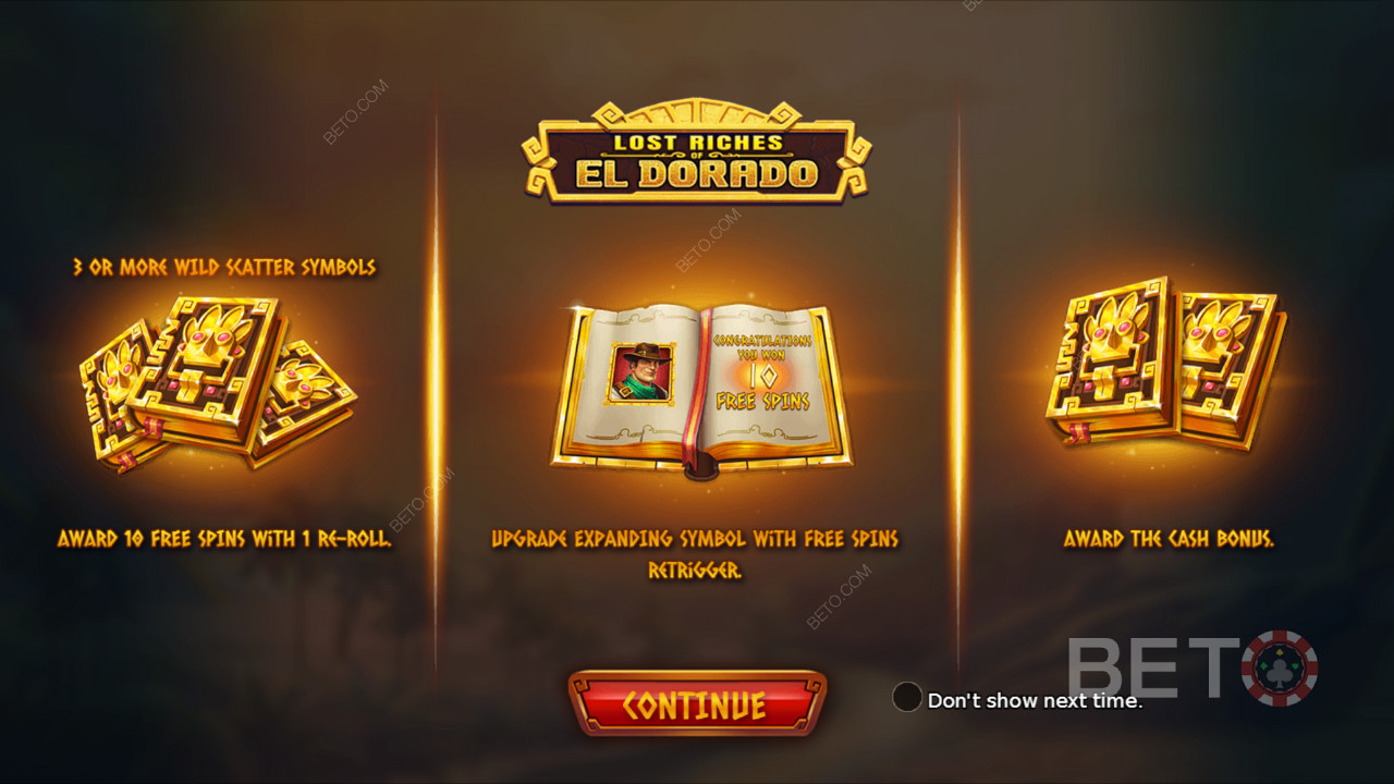 Ecrã de introdução do El Dorado Lost Riches of El Dorado com algumas informações