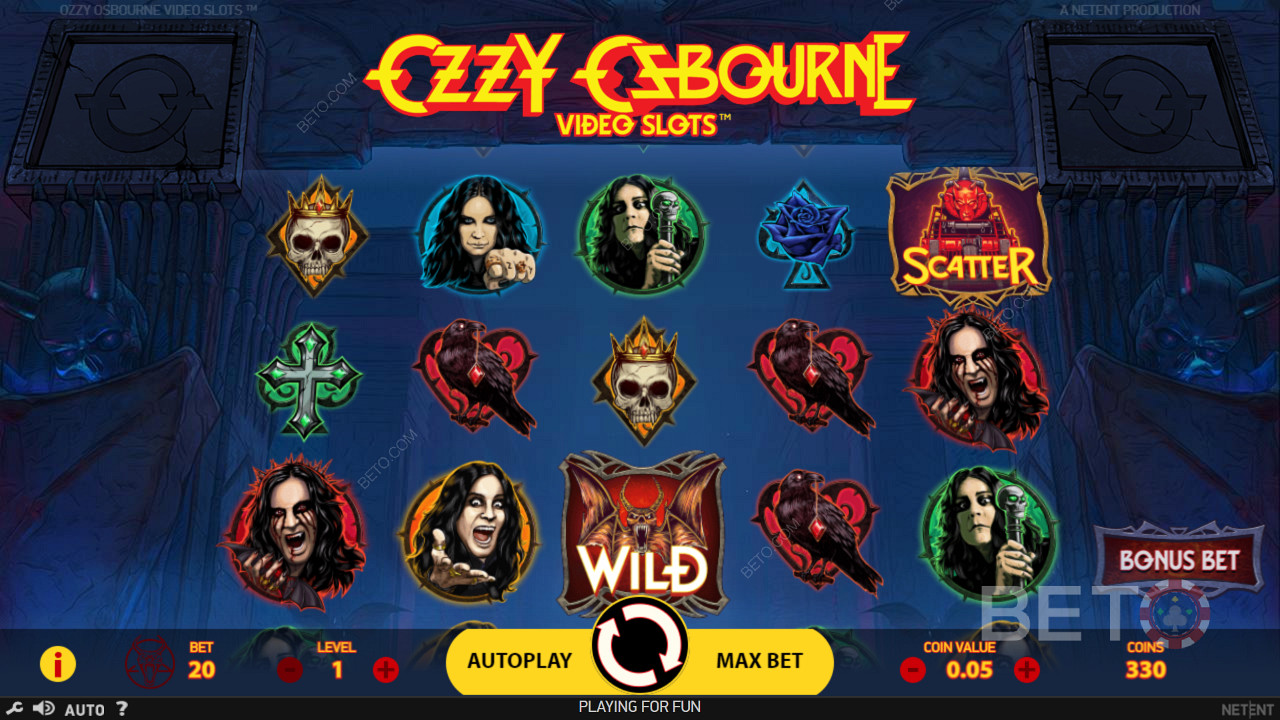 Desfrute de um tema que se concentra no famoso Ozzy em Ozzy Osbourne online slot