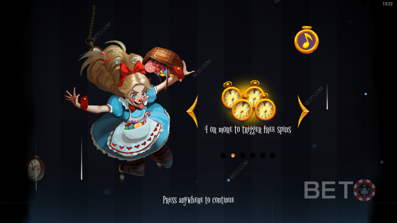 Funcionalidades de bónus explicadas em Greedy Alice por Peter and Sons