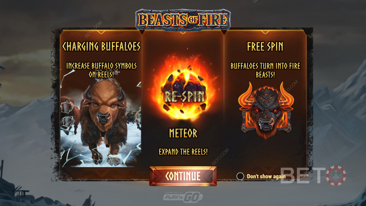 Ecrã de introdução das Bestas de Fogo mostrando informações sobre a jogabilidade
