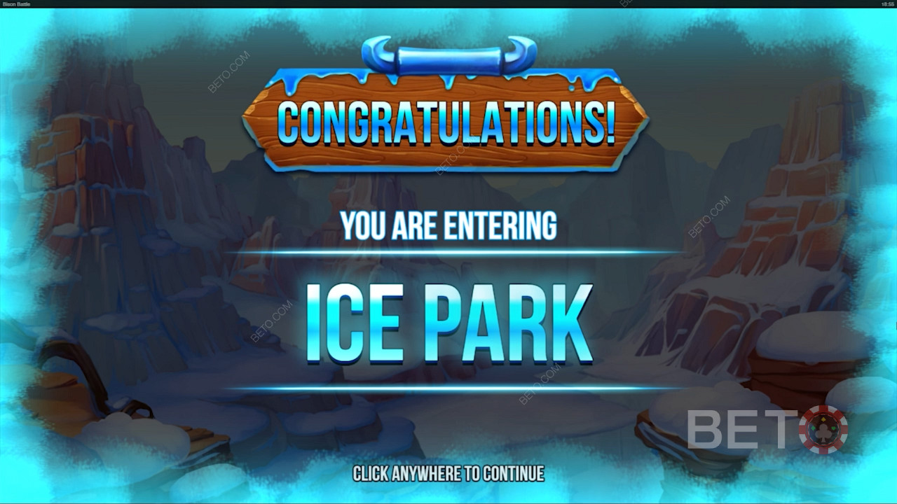 Aterre os símbolos Blue & Red Bison Scatter para desbloquear a funcionalidade bónus do Ice Park