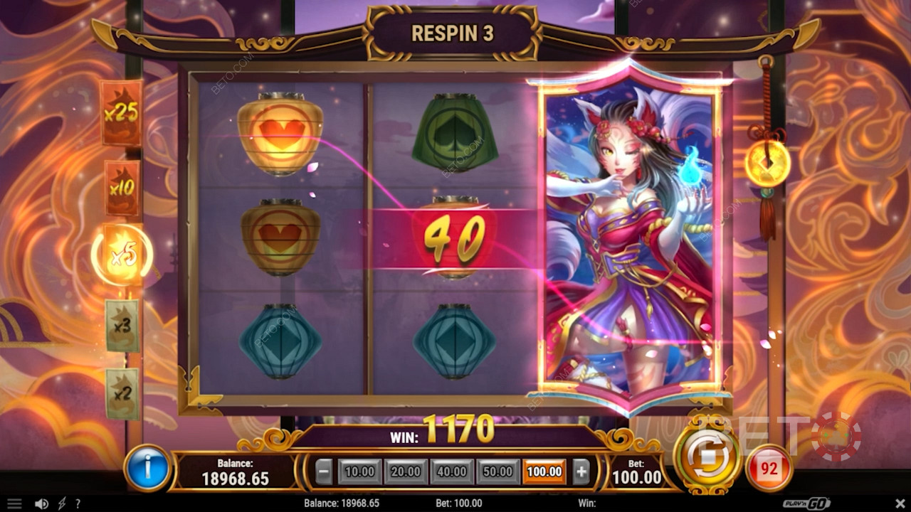 Desfrute do Respins in Tale of Kyubiko online slot