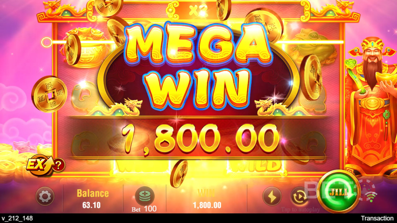 Ganhe 6.750x a sua aposta na slot machine Jili Caishen!
