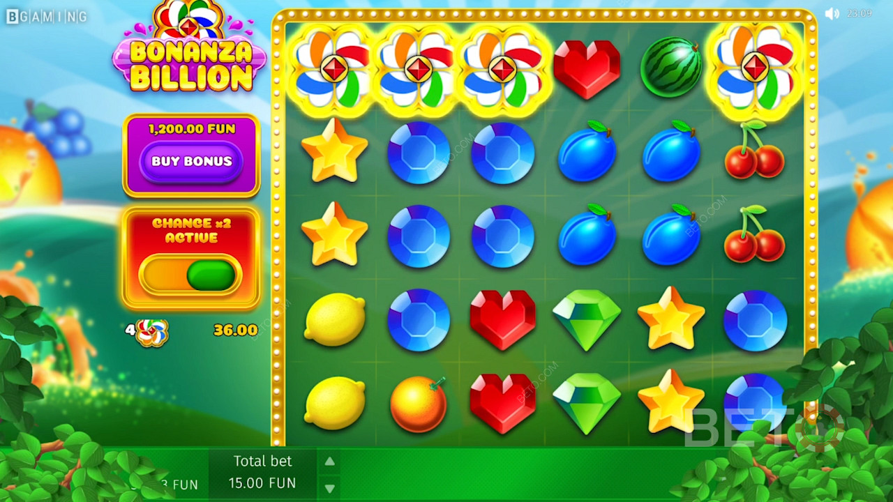 Opção Chance X2 na slot machine Bonanza Billion