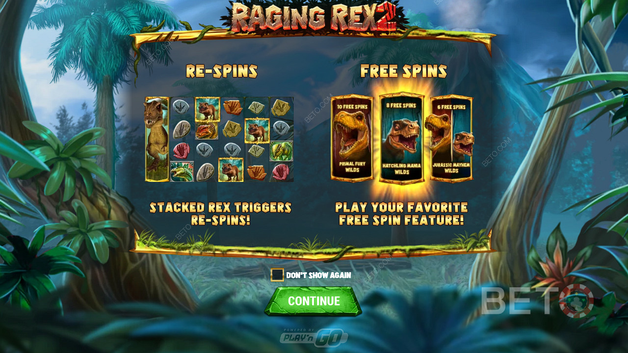 Desfrute de Respins e 3 tipos de Free Spins na slot Raging Rex 2