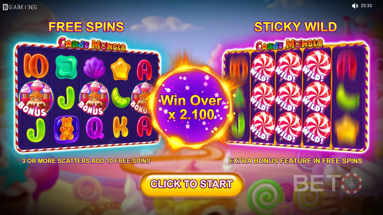 Jogue Candy Monsta Slot - agora para ter a oportunidade de ganhar prémios em dinheiro no valor de 1.000x a aposta total