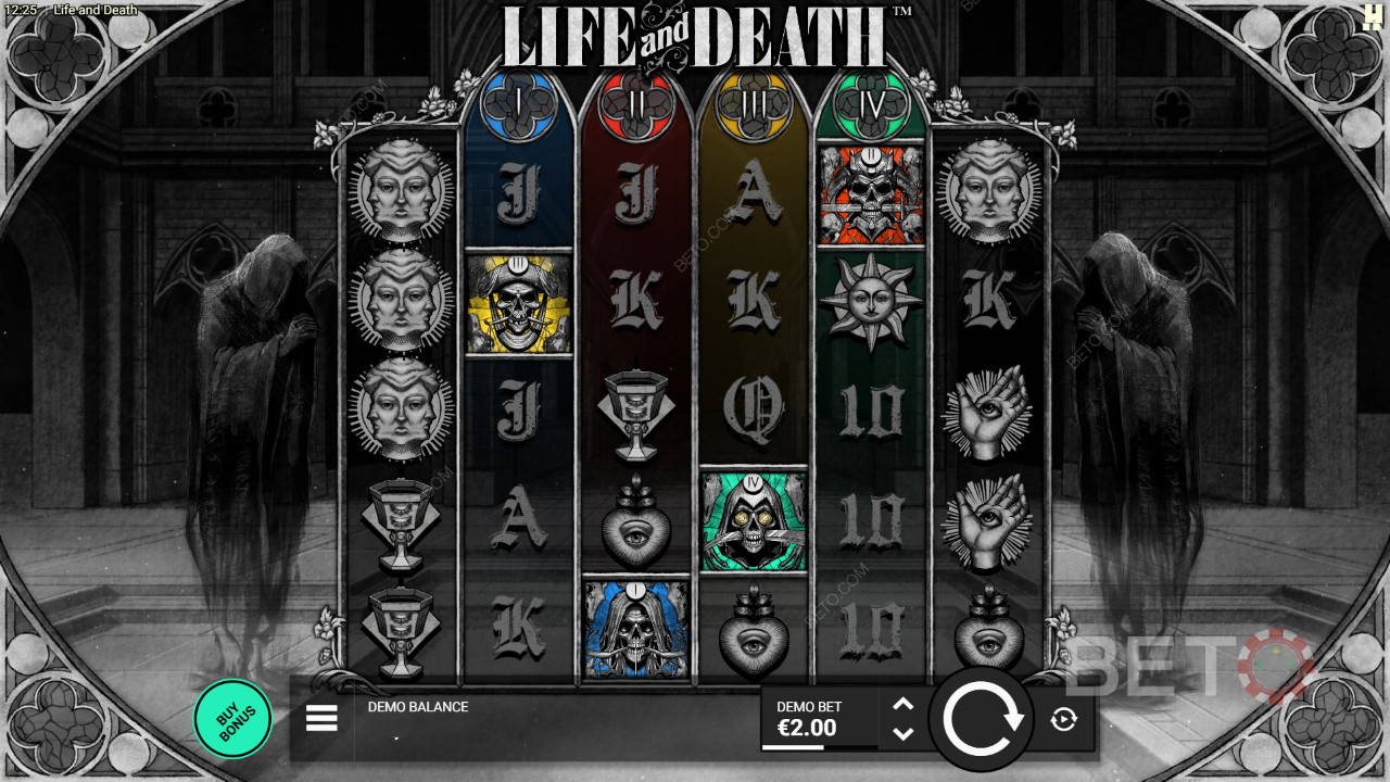Funcionalidades de bónus explicadas em Life and Death por Hacksaw Gaming