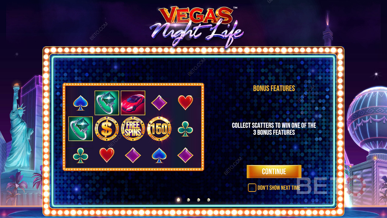 3 Scatters lhe darão um dos bónus da slot Vegas Night Life