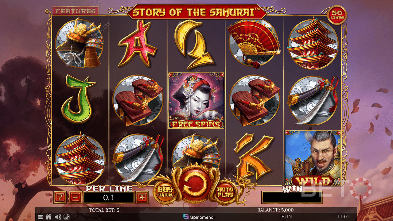 Pode clicar na funcionalidade Comprar para comprar Rodadas Grátis na slot machine Story of The Samurai