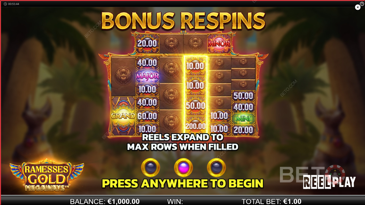 Funcionalidades de bónus explicadas no Ramesses Gold Megaways por Reel Play