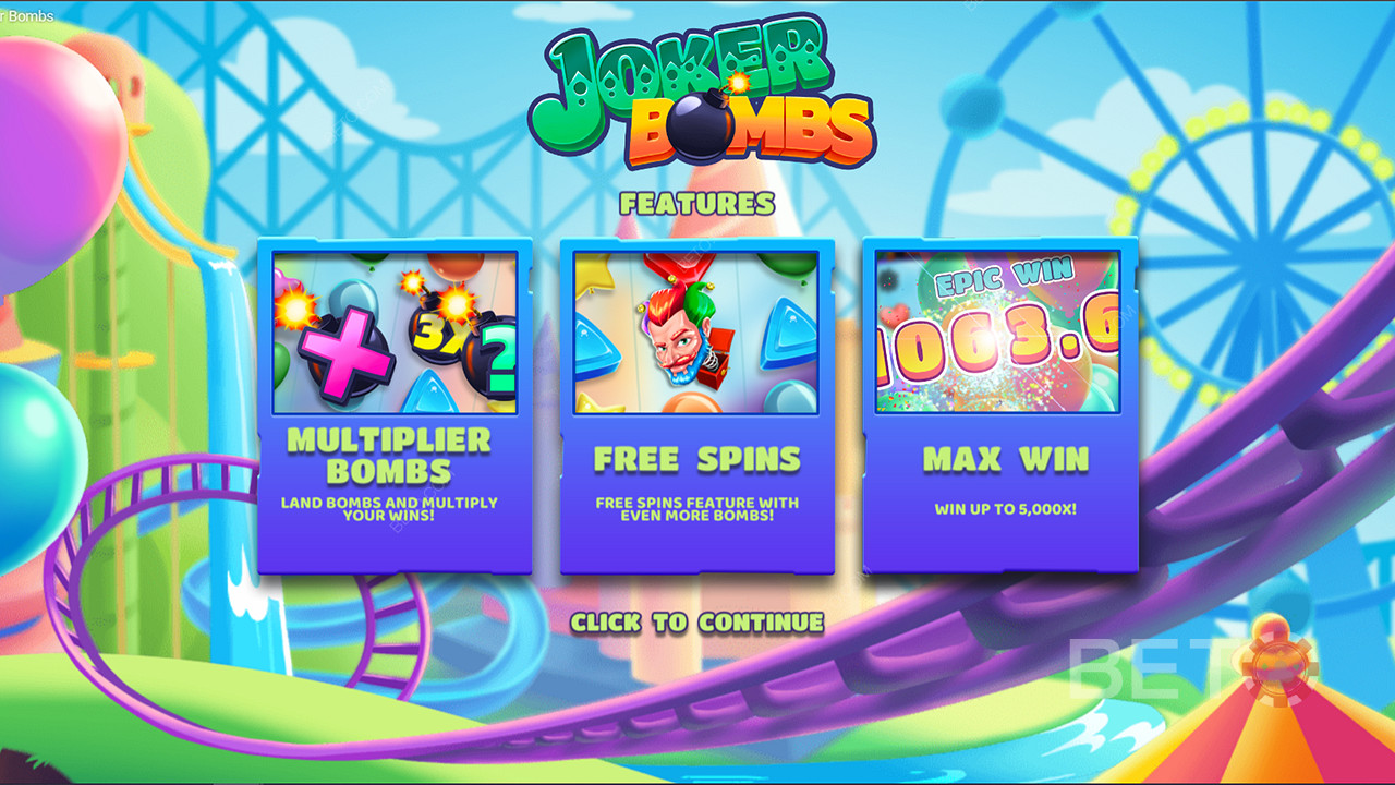 Desfrute de Bombas Multiplicadoras, Giros Livres, e muito mais na slot machine Joker Bombs