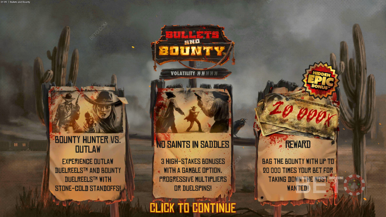 Funcionalidades de bónus explicadas em Bullets and Bounty por Hacksaw Gaming