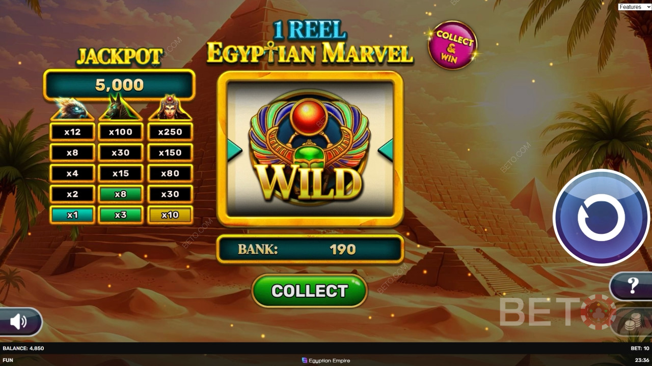 Funcionalidades de bónus explicadas em 1 rolo - Egyptian Marvel por Spinomenal