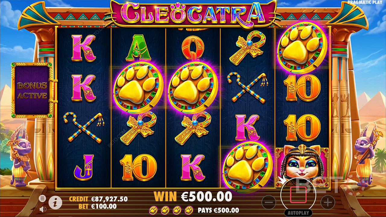 3 ou mais Scatters atribuem Free Spins na slot machine Cleocatra