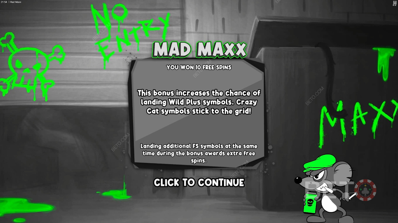 Funcionalidades de bónus explicadas em Rad Maxx por Hacksaw Gaming