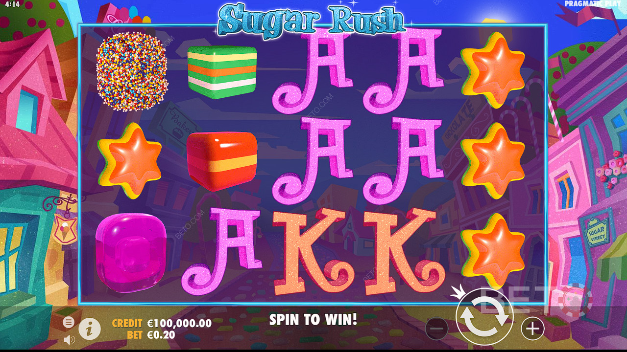 Desfrute de um tema doce e bonito! Jogue hoje mesmo a slot machine Sugar Rush na BETO!