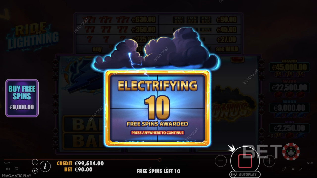 Funcionalidades de bónus explicadas em Ride the Lightning por Pragmatic Play