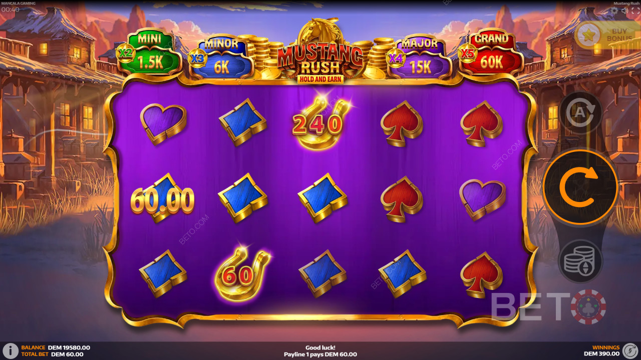 Funcionalidades de bónus explicadas em Mustang Rush por Mancala Gaming