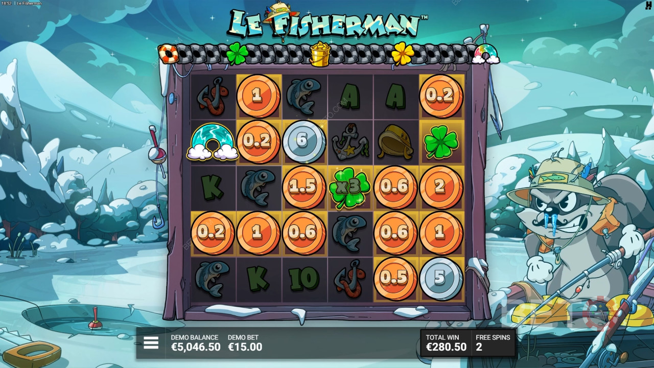 Tema e design: Aventura de pesca caprichosa